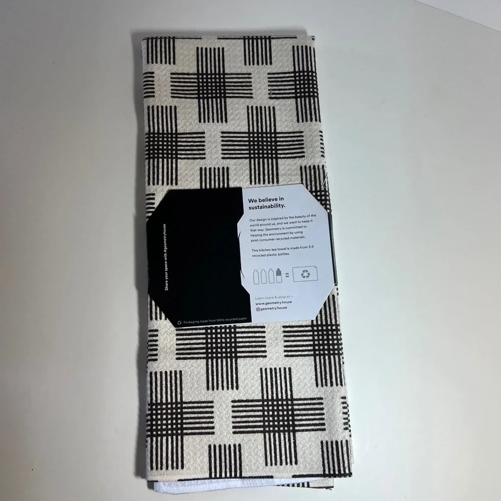 Geometry Cross Hatch Kitchen Tea Towel Black White Geometric Pattern‎ 18 x 30